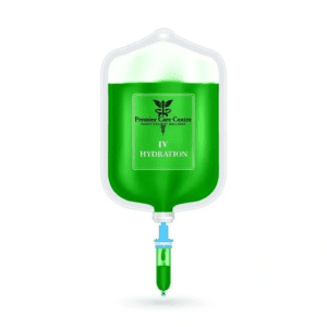 A green IV fluid bag labeled 'Energy' with a syringe attached.