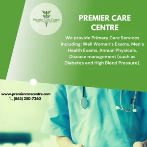 Premier Care Centre offers primary care services including women's health and diabetes management.