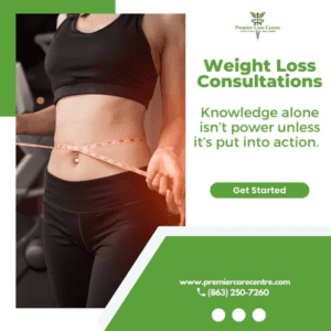 Woman measuring waist with tape for weight loss consultation.