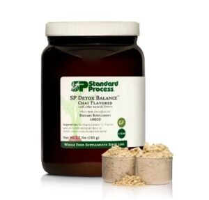 A container of Spirulina powder with a scoop.