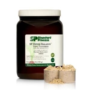 A container of Spirulina powder with a scoop.