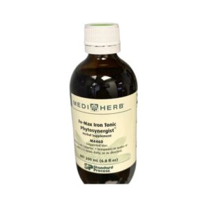 A brown bottle with a white cap and label.