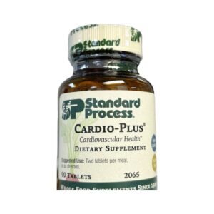 A bottle of Standard Process Cardio-Plus dietary supplement.