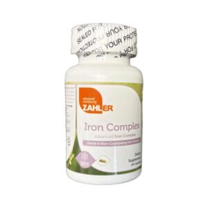 A bottle of Zahler Iron Complex dietary supplement.