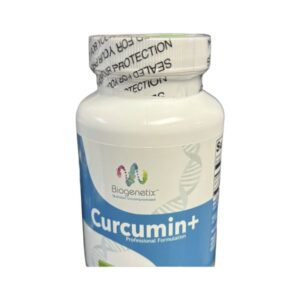 Bottle of Curcumin+ dietary supplement with a sealed cap.