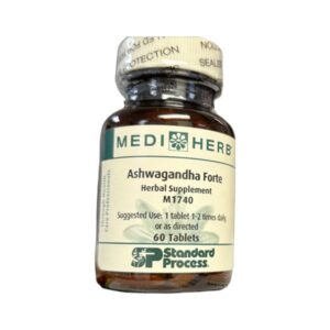 A bottle of Medisphere Ashwagandha 100% extract capsules.