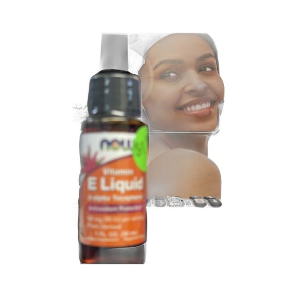 A brown bottle of NOW Liquid L-Carnitine with a woman's face in the background.