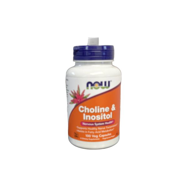 A bottle of NOW Choline & Inositol dietary supplement.