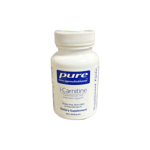 A white bottle of Pure Encapsulations supplement with a blue label.