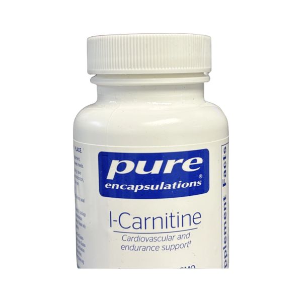A white bottle of Pure Encapsulations L-Carnitine supplement.