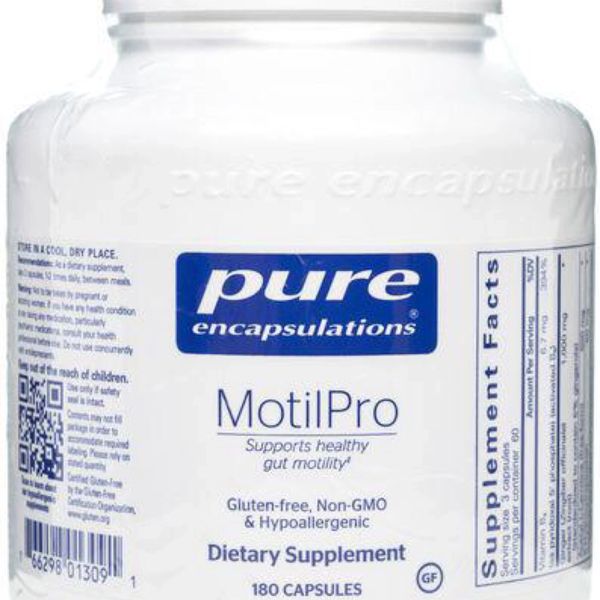 A bottle of Pure Encapsulations MotilPro dietary supplement.