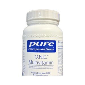 Bottle of Pure Encapsulations multivitamin supplement.
