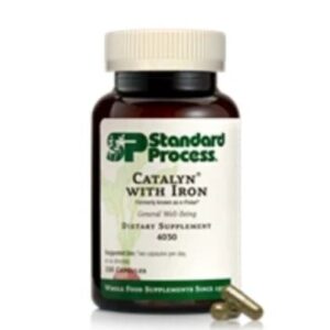 A bottle of Steadfoot Products Catalyn with Iron supplement and a capsule.