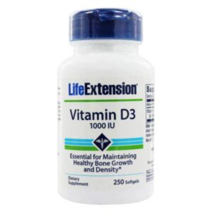 A bottle of Life Extension Vitamin D3 supplement.