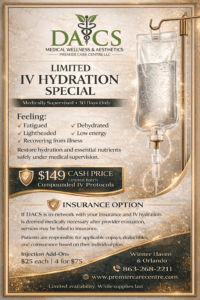 Feeling tired, dehydrated, or off? Our medically supervised IV Hydration Special is here for a limited time.
