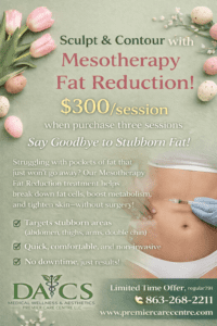 Mesotherapy fat reduction Easter special at DACS Medical Wellness & Aesthetics – body contouring treatment $300 per session with package purchase